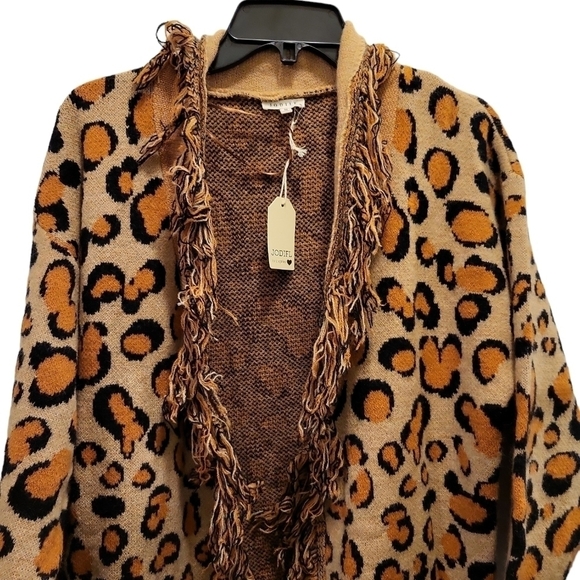 NWT Jodifl Med Cheetah print cardigan long oversized fringe - Picture 3 of 16